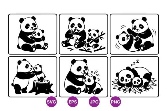Adorable Cute Panda Mom and Baby SVG for Embroidery
