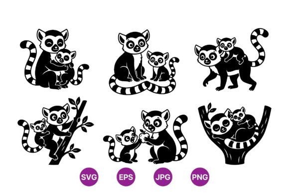 Adorable Lemur Mom and Baby SVG: A Charming Embroidery Design