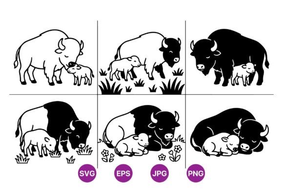 Buffalo Mom and Calf SVG: A Serene Embroidery Design