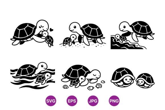 Charming Cute Turtle Mom and Baby SVG
