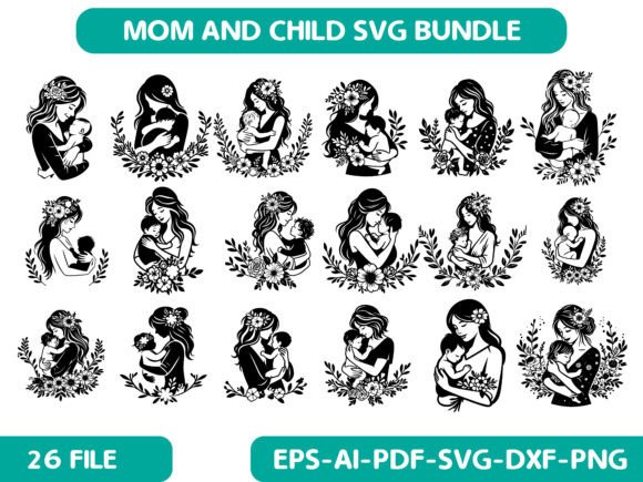 Charming Mom and Child Svg for Embroidery